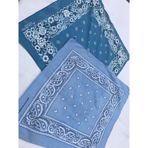 Vtg USA Hankie Bandana Handkerchief Western Rockabilly Kerchief Turquoise Blue - Picture 2 of 15